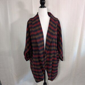 Design Lab Lord & Taylor Open Blazer Plaid Flannel Relaxed Fit Pockets Large